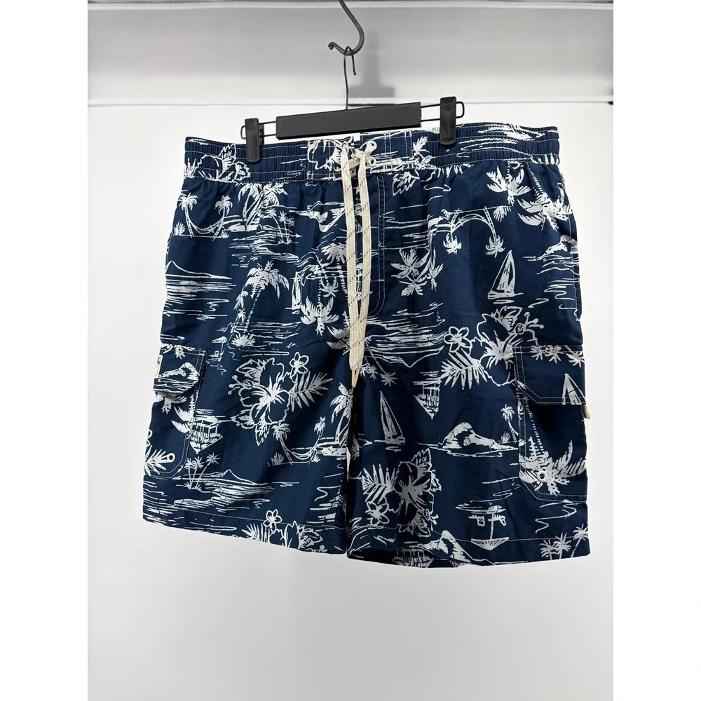 Caribbean‎ Joe, Blue Swim Shorts, Swimwear Hawaiian, Tropical, Men's Size XL